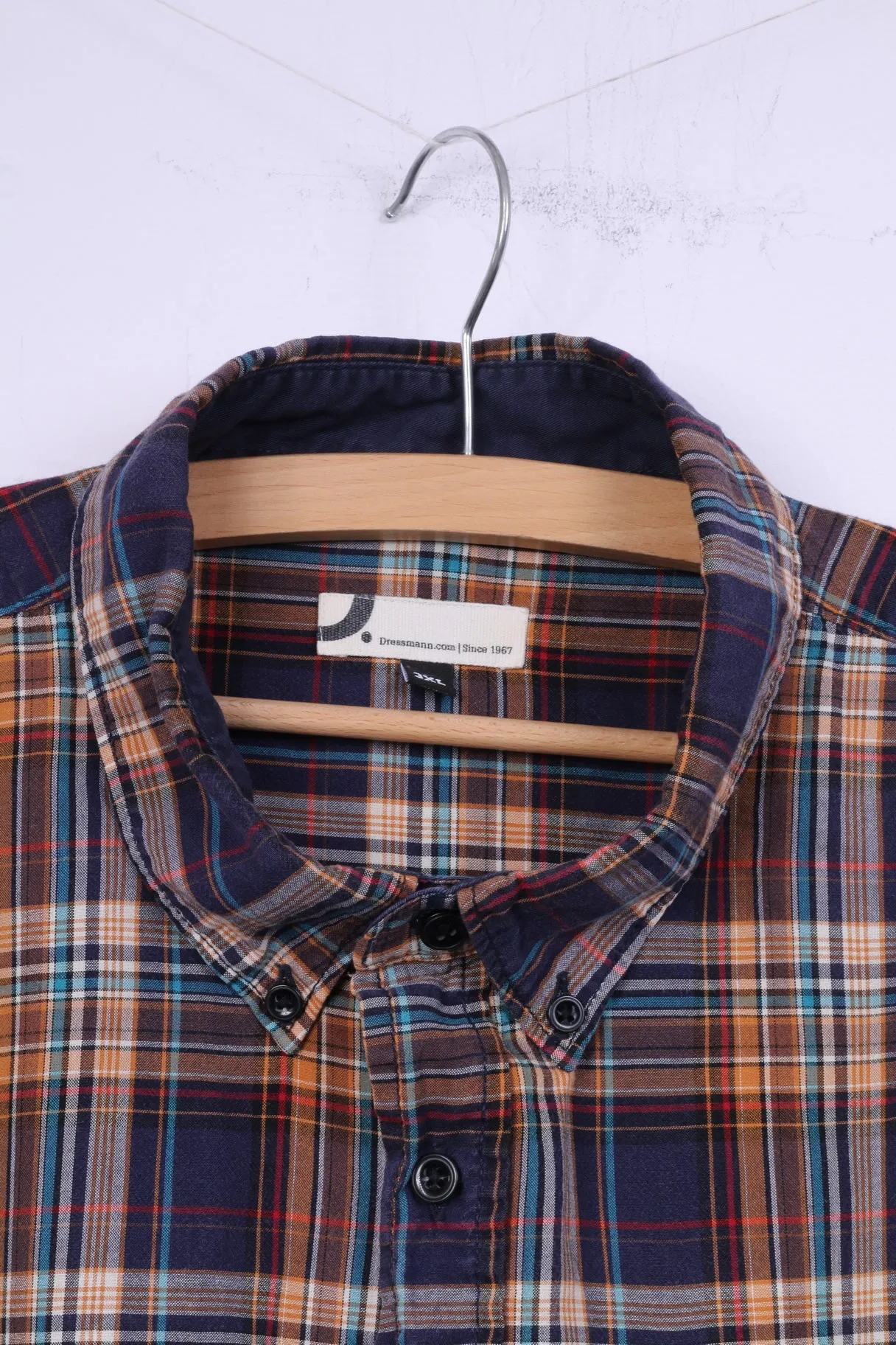Dressmann Mens 3XL Casual Shirt Navy Cotton Checkered Long Sleeve XXXL Top