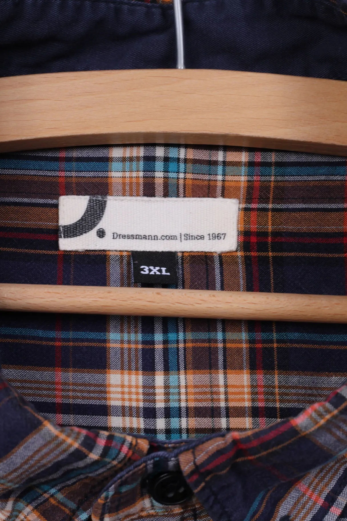 Dressmann Mens 3XL Casual Shirt Navy Cotton Checkered Long Sleeve XXXL Top
