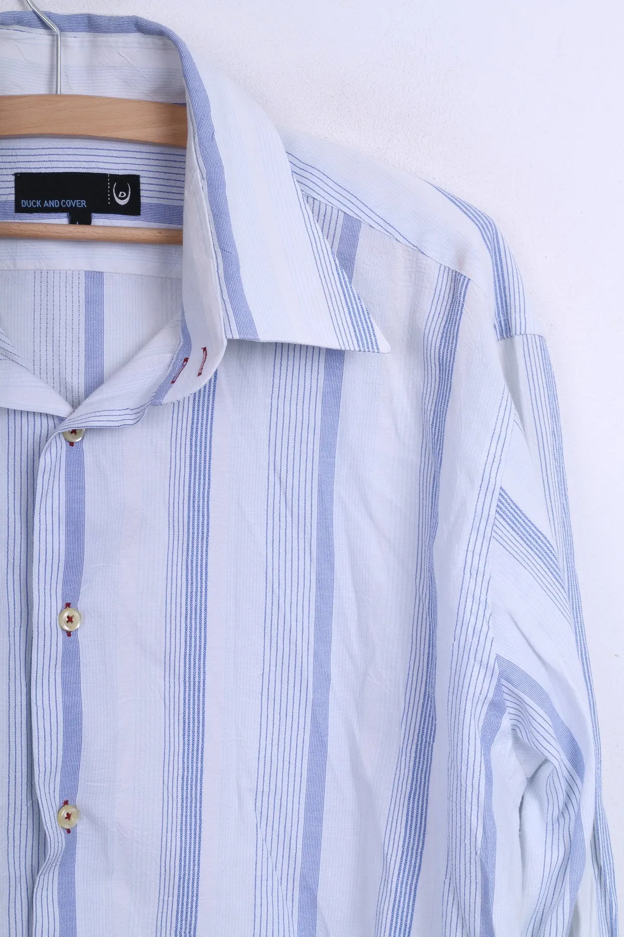 Duck and Cover Mens L Casual Shirt Point Collar Striped White Cotton