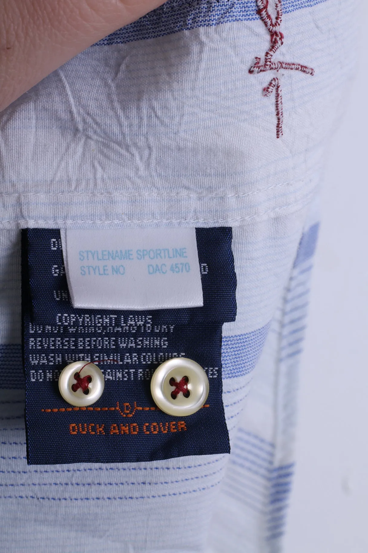 Duck and Cover Mens L Casual Shirt Point Collar Striped White Cotton