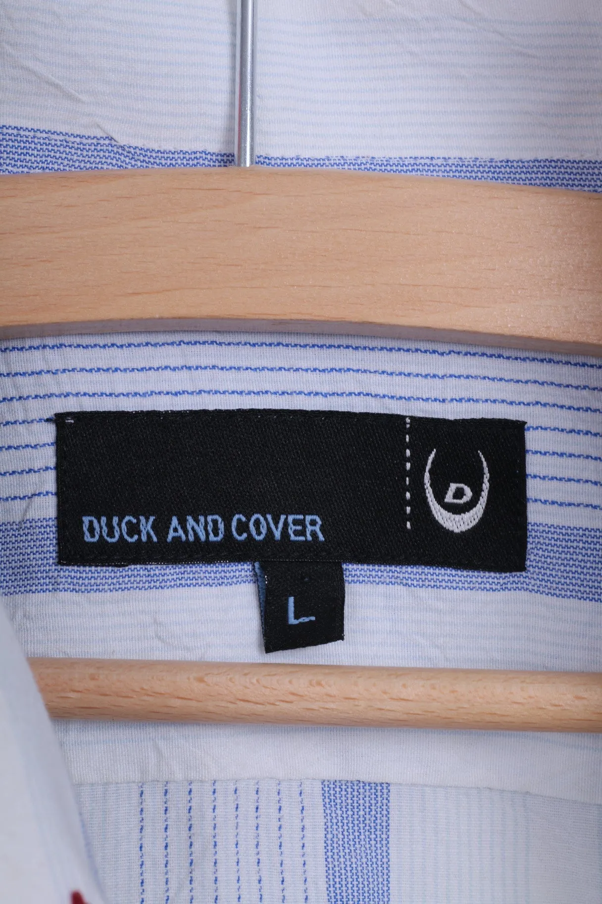 Duck and Cover Mens L Casual Shirt Point Collar Striped White Cotton