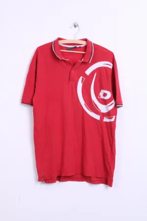 Duck and Cover Mens XL Polo Shirt Red Washed Look Cotton Top Jersey