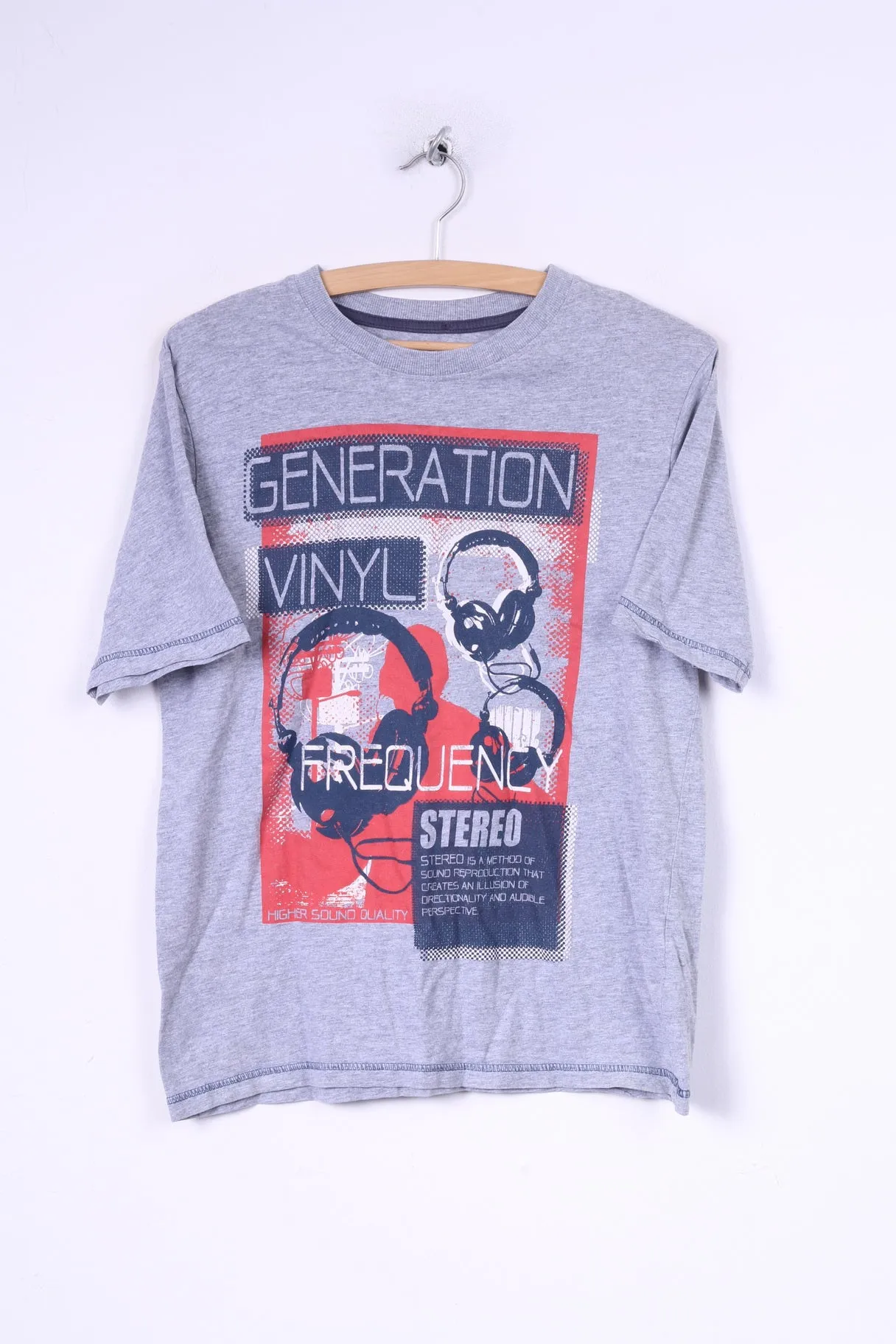 Dunnes Mens S 33/34 T-Shirt Graphic Grey Cotton Generation Vinyl Top