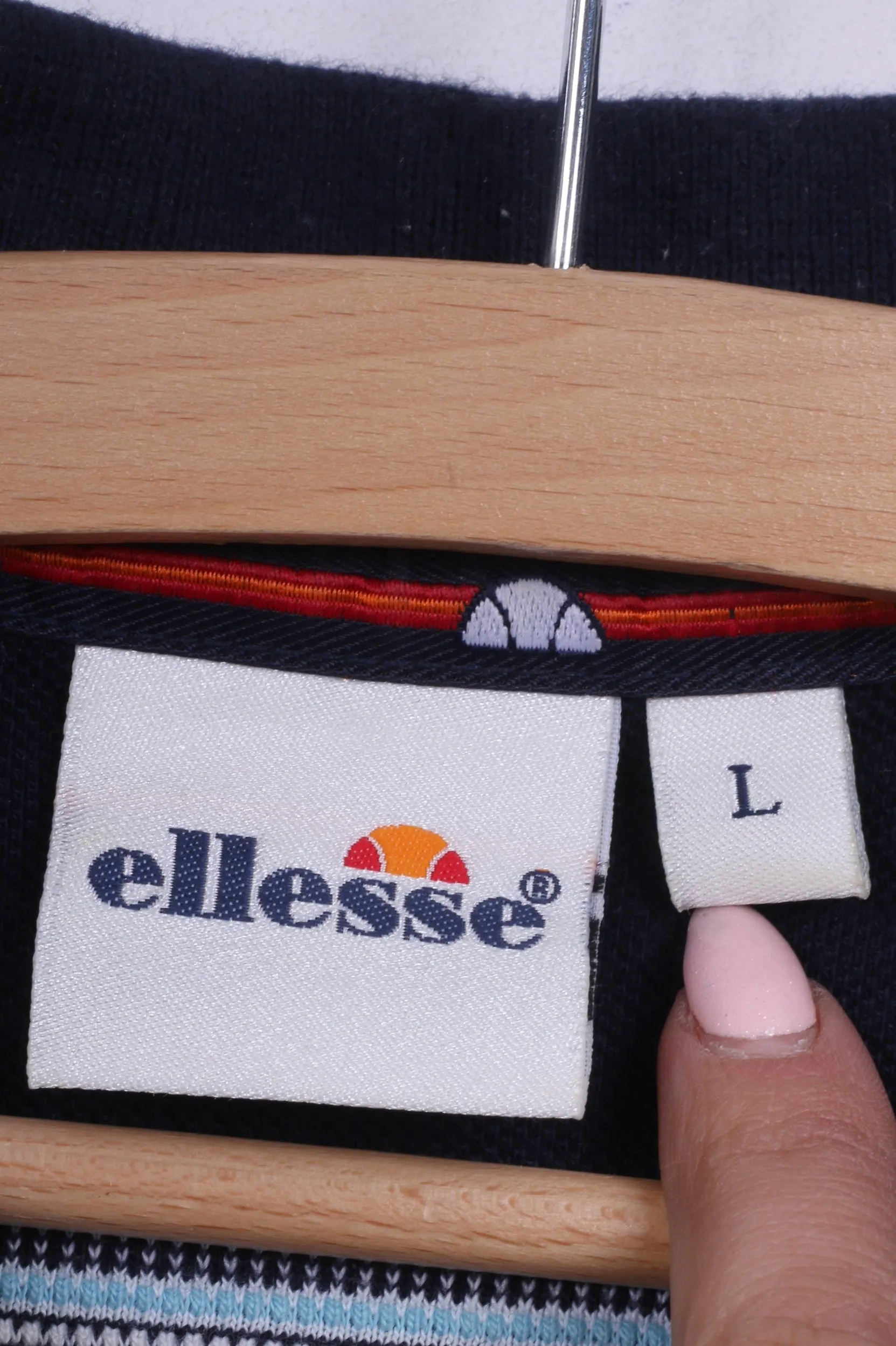 Ellesse Mens L Polo Shirt Mens L Polo Shirt Navy Striped Cotton Short Sleeve