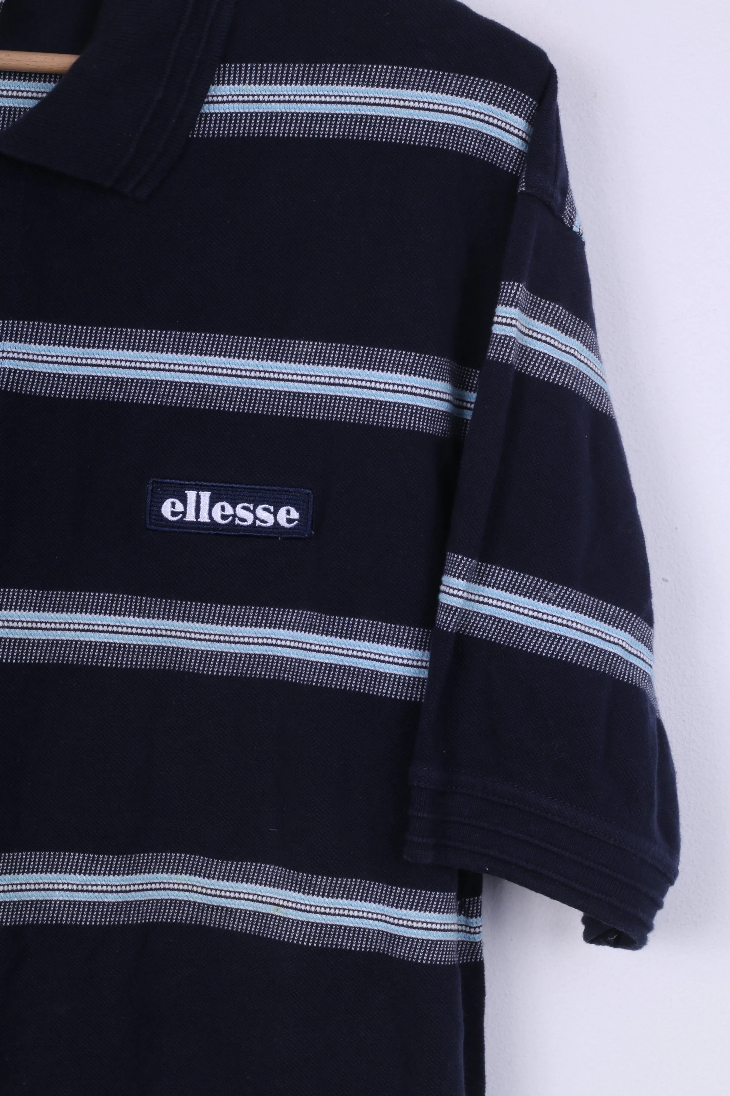 Ellesse Mens L Polo Shirt Mens L Polo Shirt Navy Striped Cotton Short Sleeve