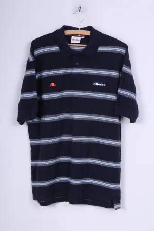 Ellesse Mens L Polo Shirt Mens L Polo Shirt Navy Striped Cotton Short Sleeve