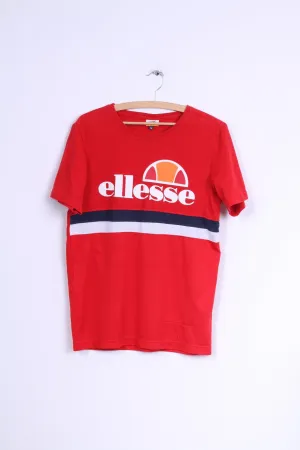 Ellesse Mens M T-Shirt Red Cotton Graphic Crew Neck Logo
