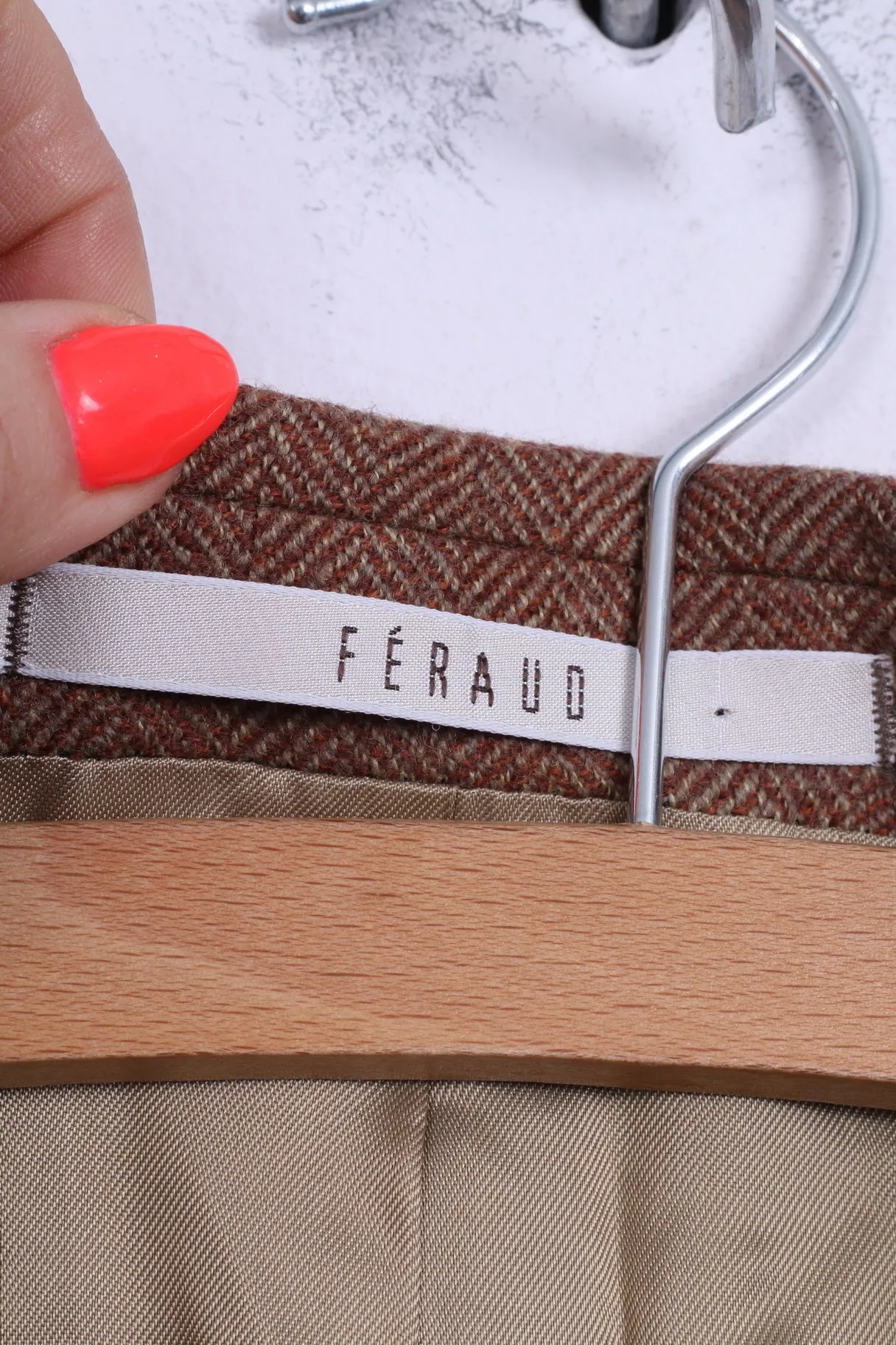 Feraud Mens 98 M Jacket Brown Wool Herringbone Single Breasted Blazer