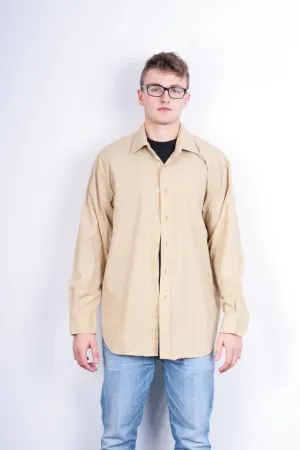 Feraud Paris Mens 44 17.5 Casual Shirt Beige Cotton