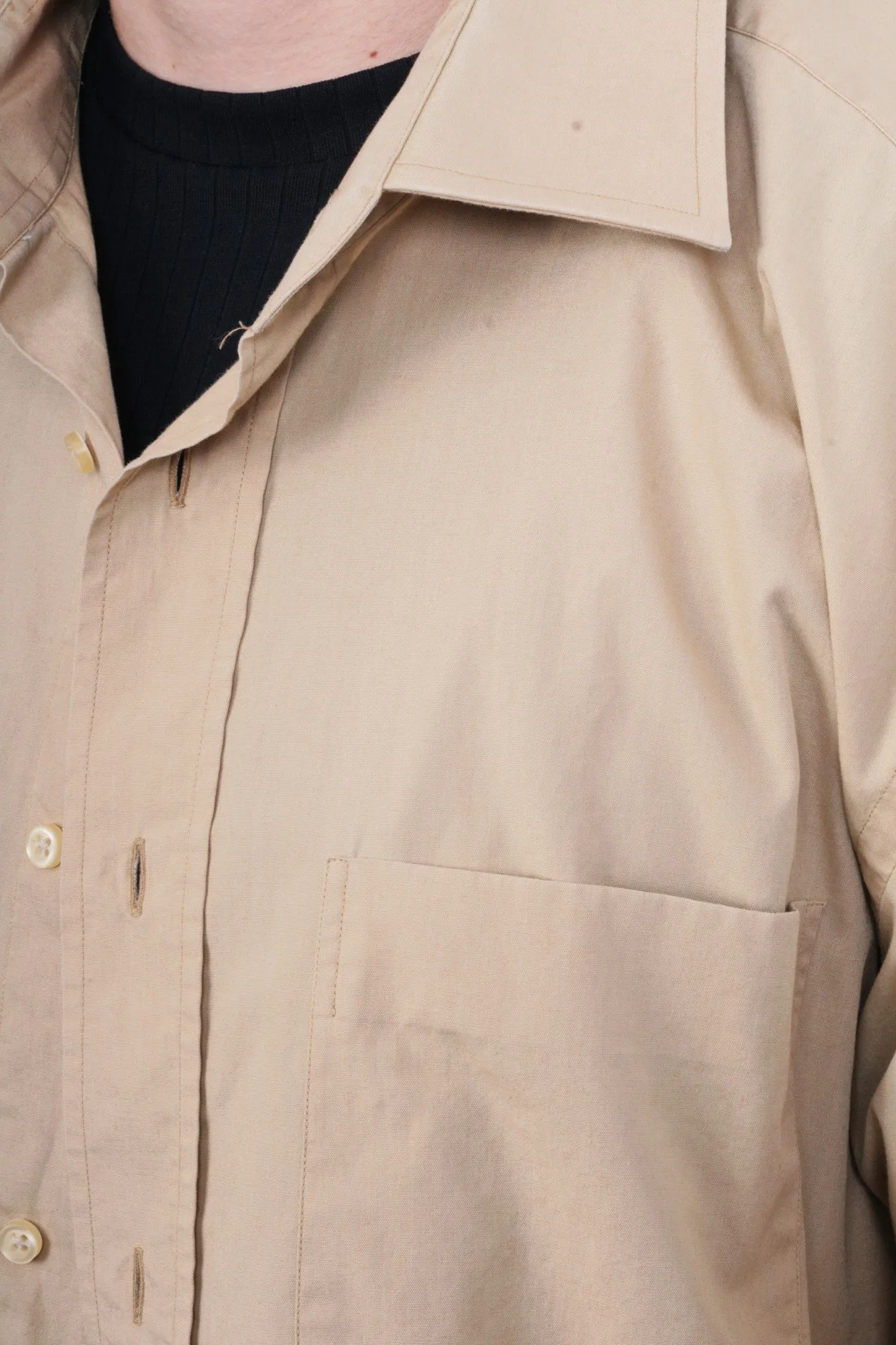 Feraud Paris Mens 44 17.5 Casual Shirt Beige Cotton
