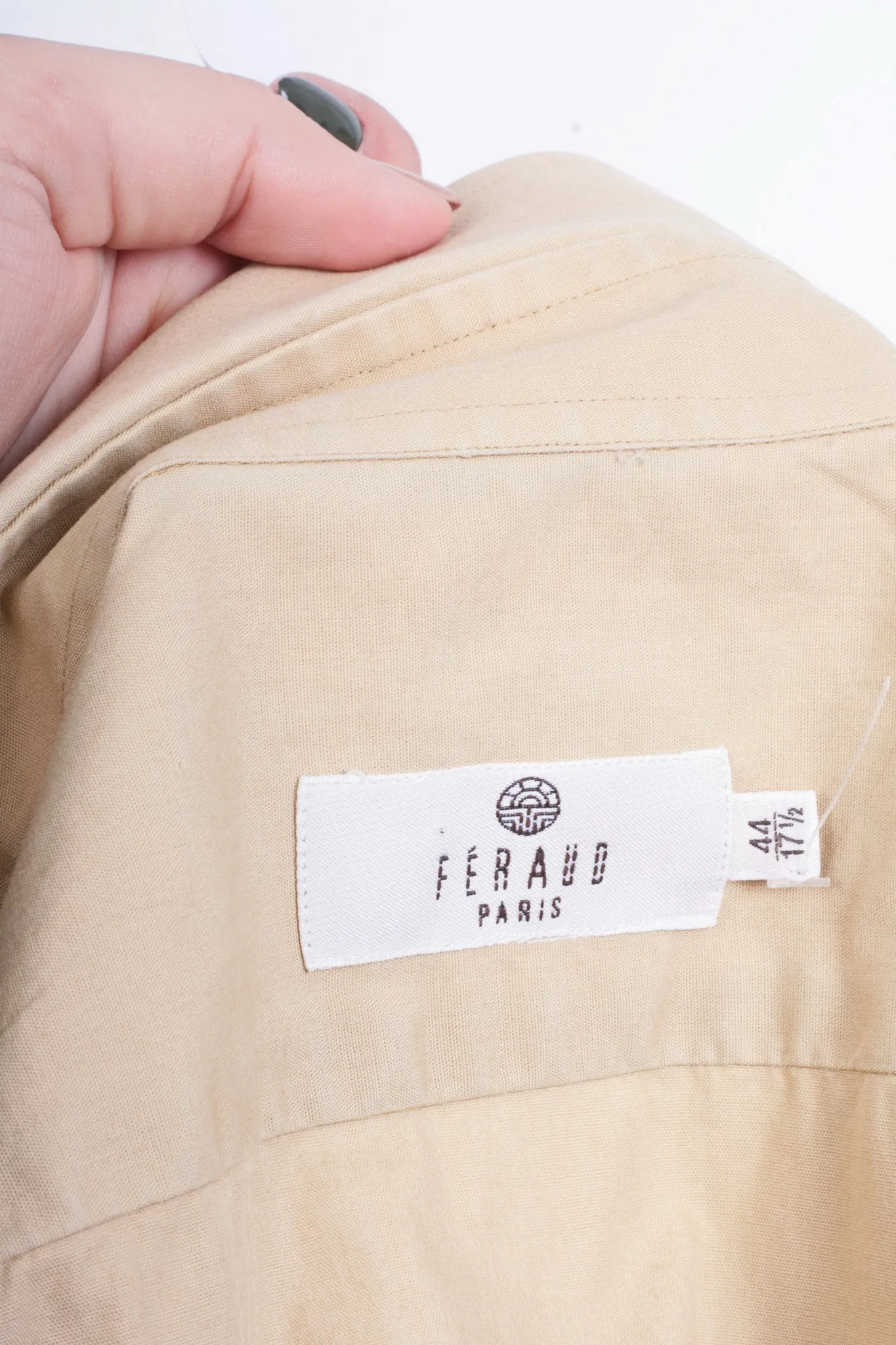 Feraud Paris Mens 44 17.5 Casual Shirt Beige Cotton