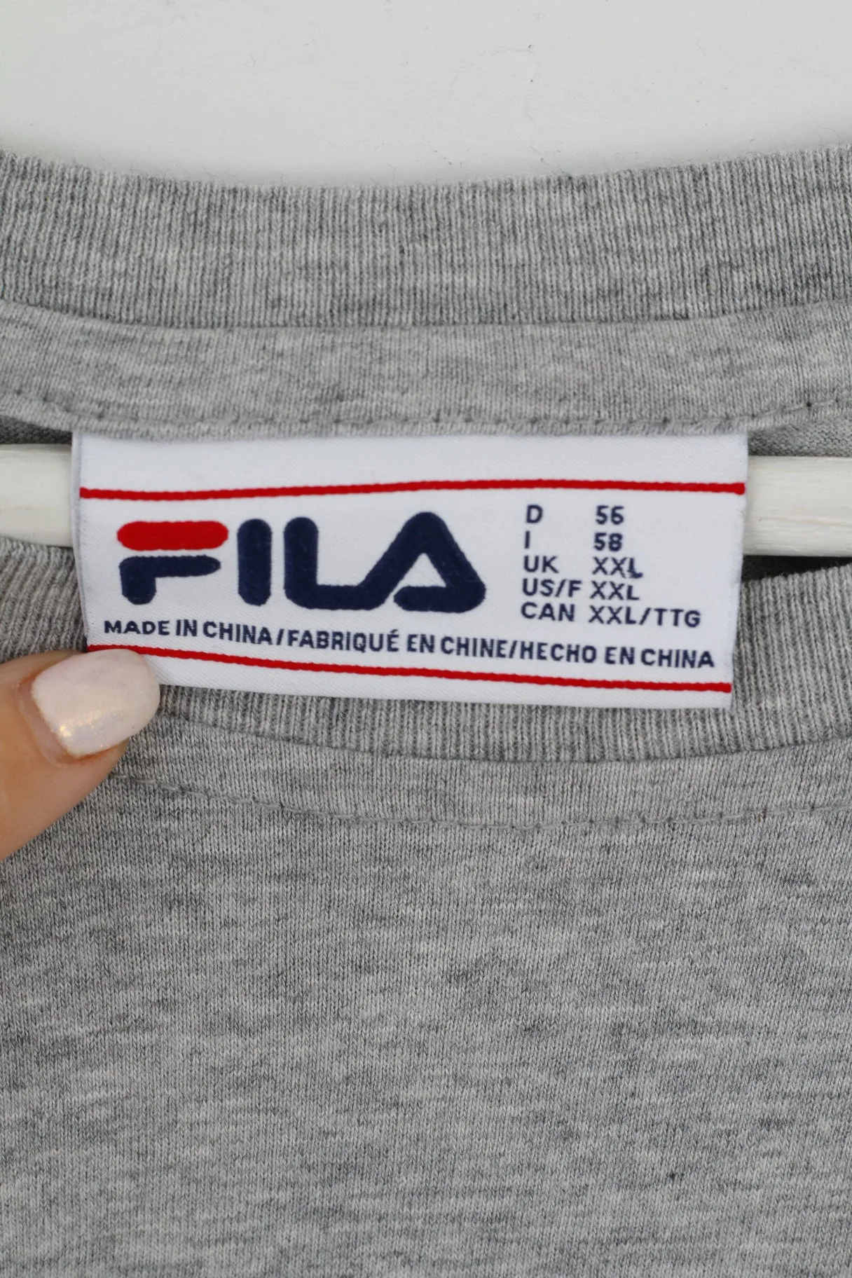 FILA Mens XXL T- Shirt Grey Cotton Classic Big Logo Top