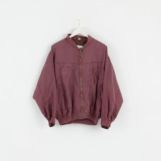 Franco Cellini Mens 40 S Jacket Plum 100% Silk Bomber Lightweight Zip Up Top