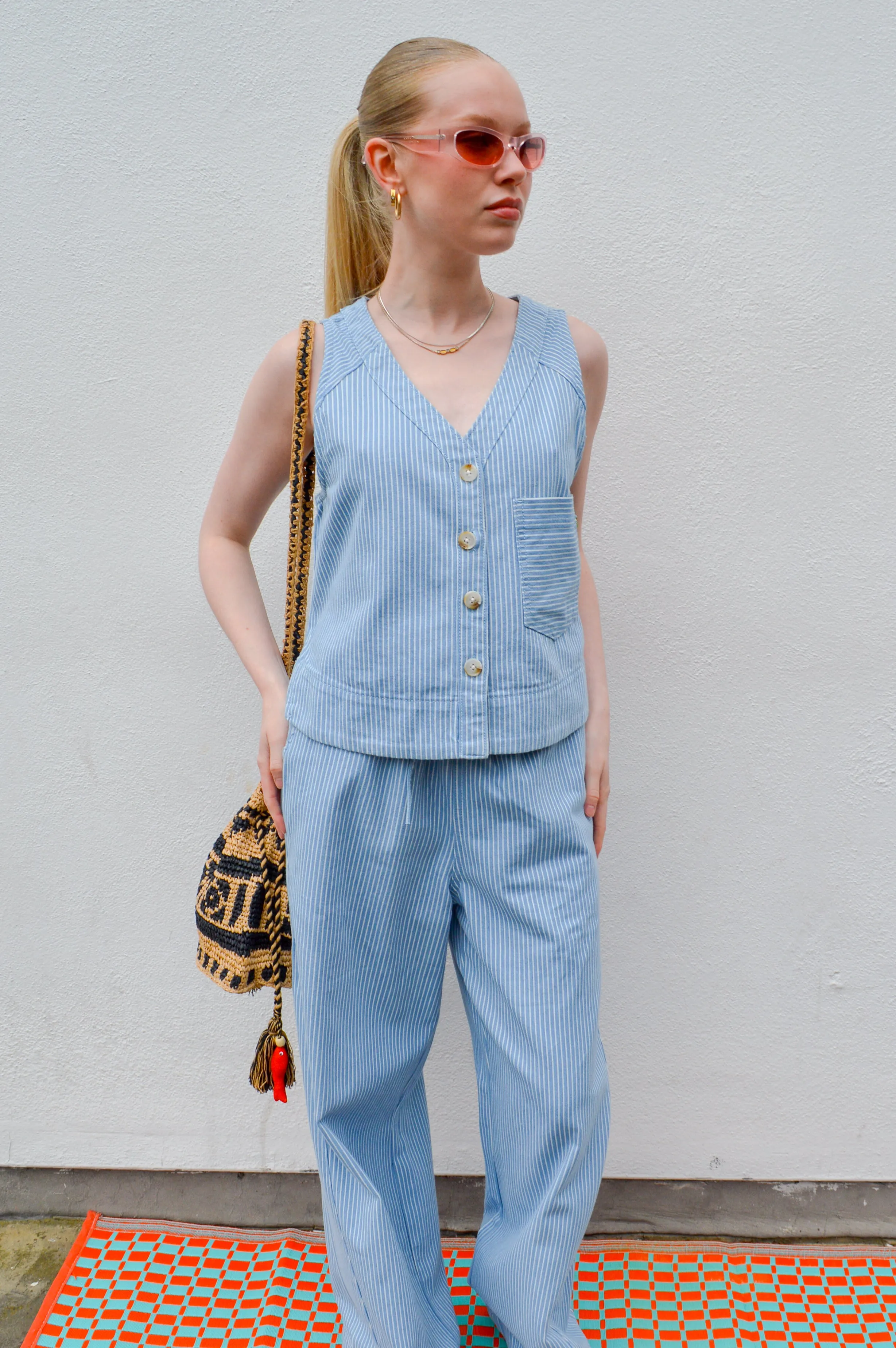 FRNCH Pensee Blue Striped Trousers