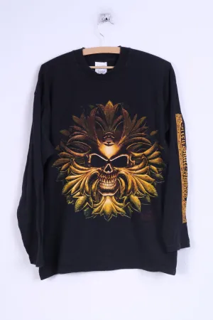 Fruit Of The Loom Mens L Long Sleeved Shirt Black Cotton Graphic Skull