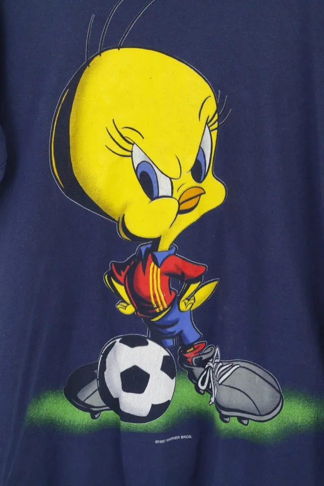 Fruit Of The Loom Mens L T-Shirt Navy Cotton Graphic Tweety Warner Bros 1997