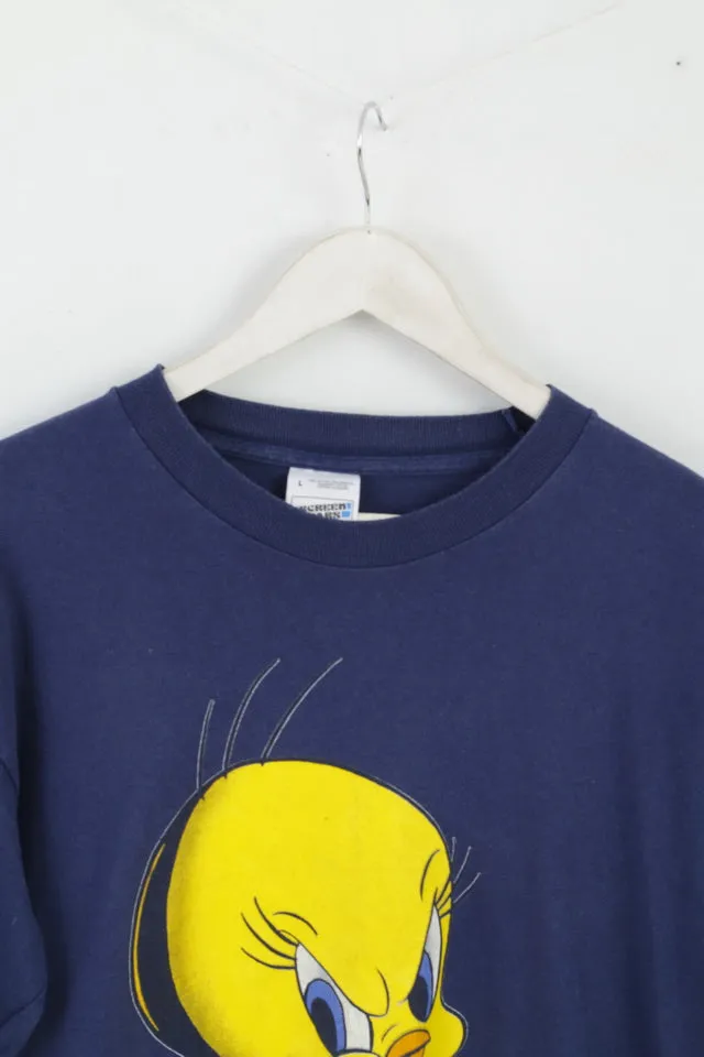 Fruit Of The Loom Mens L T-Shirt Navy Cotton Graphic Tweety Warner Bros 1997