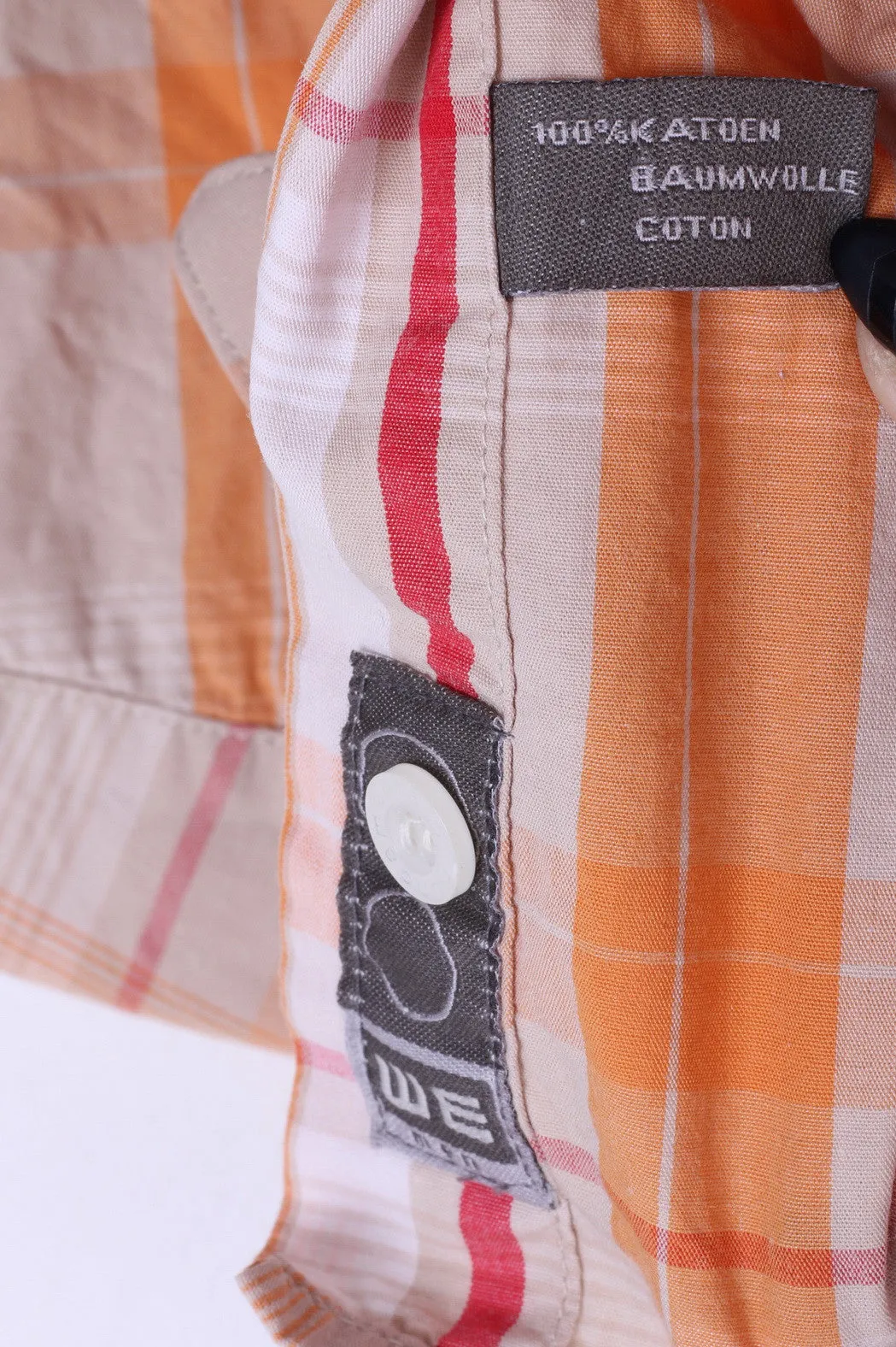 Fundamentals Mens L Casual Shirt Check Orange Pure Cotton Top