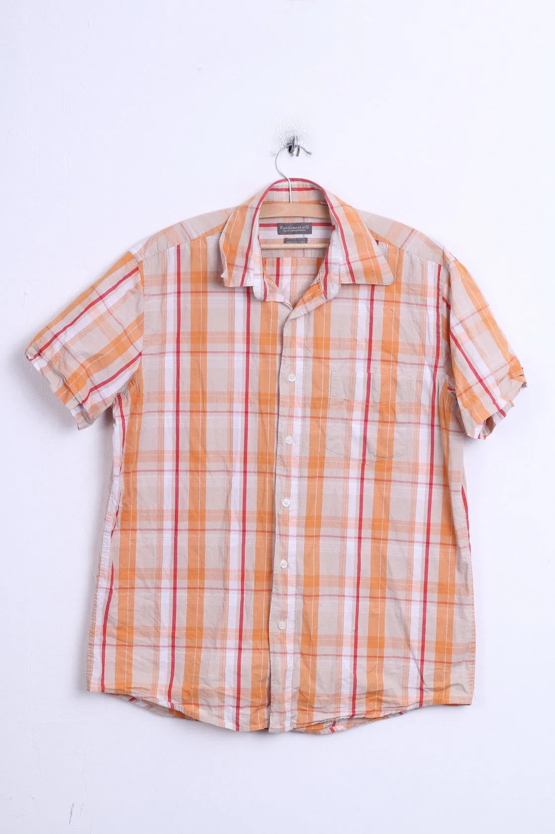 Fundamentals Mens L Casual Shirt Check Orange Pure Cotton Top
