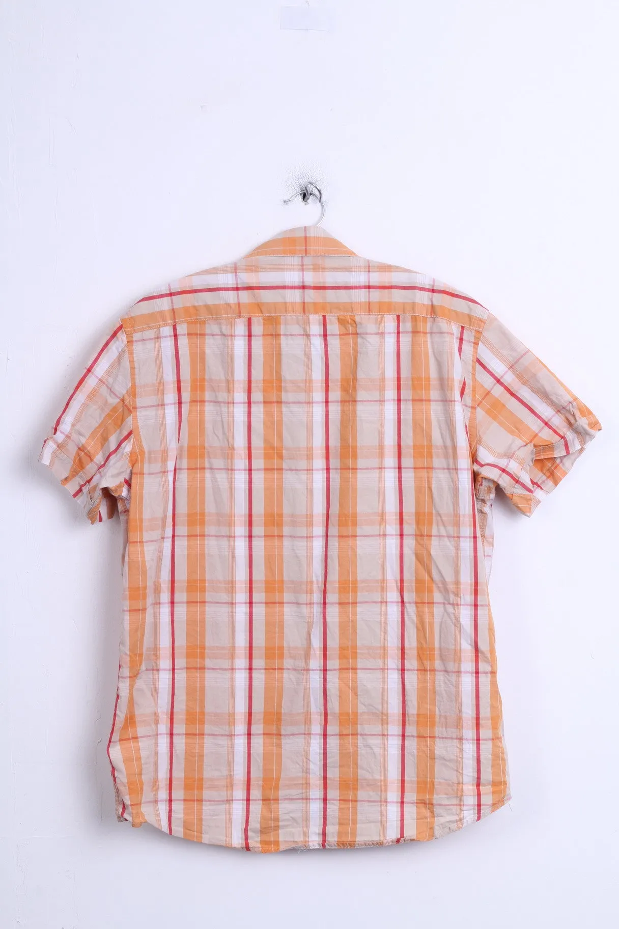 Fundamentals Mens L Casual Shirt Check Orange Pure Cotton Top