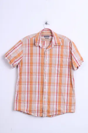 Fundamentals Mens L Casual Shirt Check Orange Pure Cotton Top