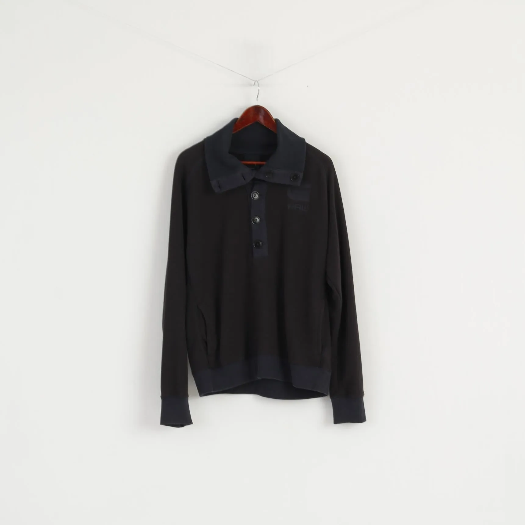 G-STAR RAW Men XL Sweatshirt Navy Cotton CL Philley Turtle Buttoned Neck Top