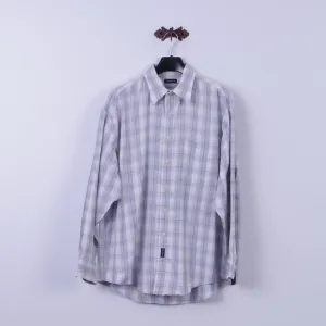 GANT Mens XL Casual Shirt Beige Check Cotton 50's Pique Long Sleeve Regular Fit