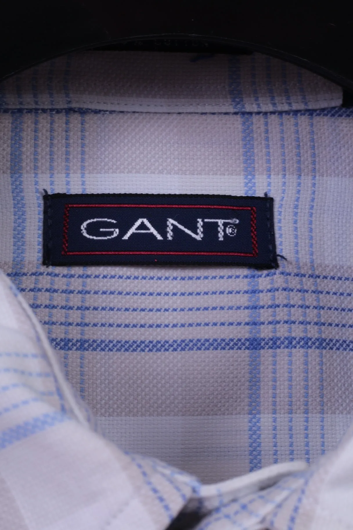 GANT Mens XL Casual Shirt Beige Check Cotton 50's Pique Long Sleeve Regular Fit