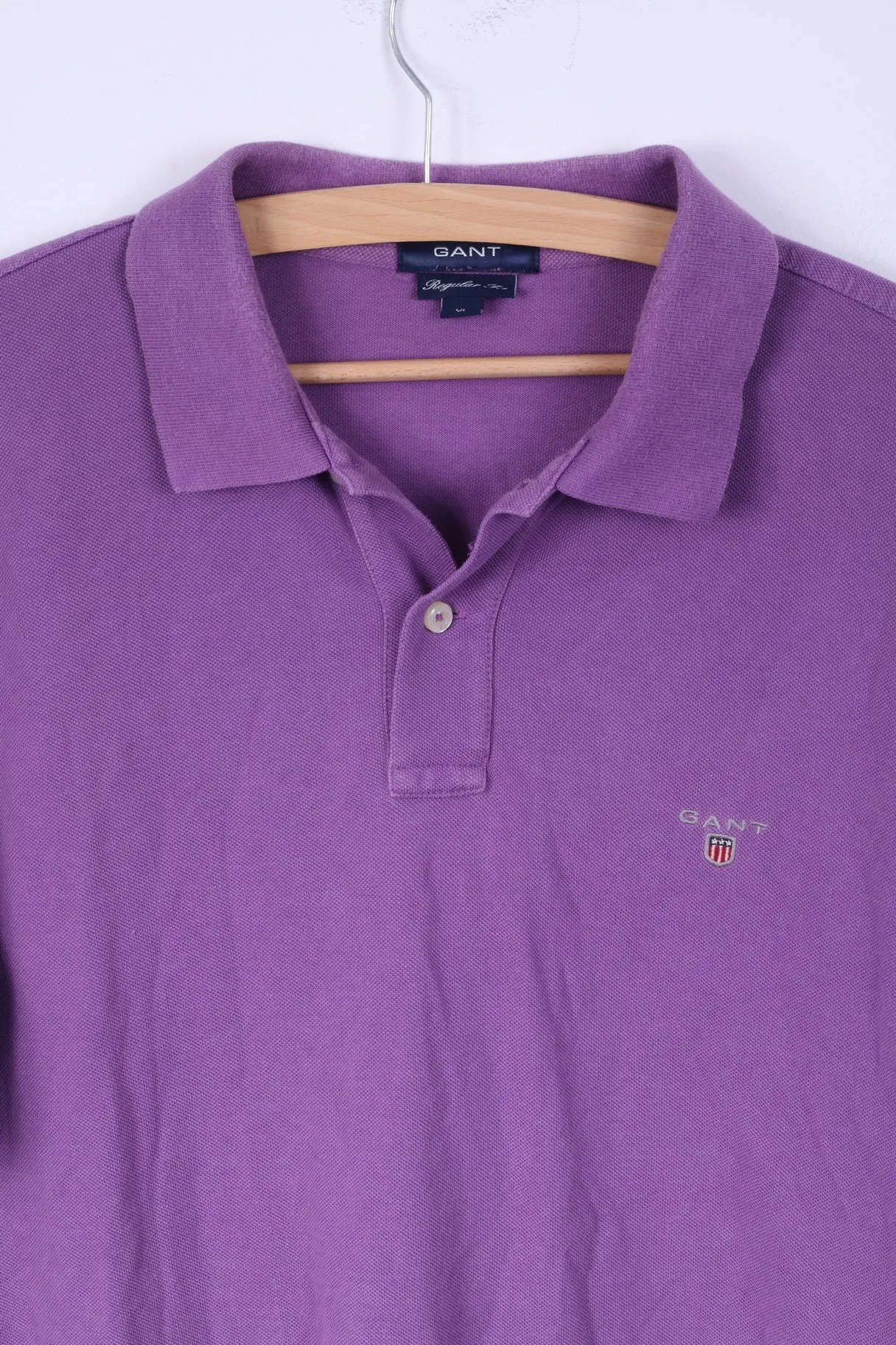 GANT Mens XL Polo Shirt Purple Regular Fit Cotton Detailed Buttons