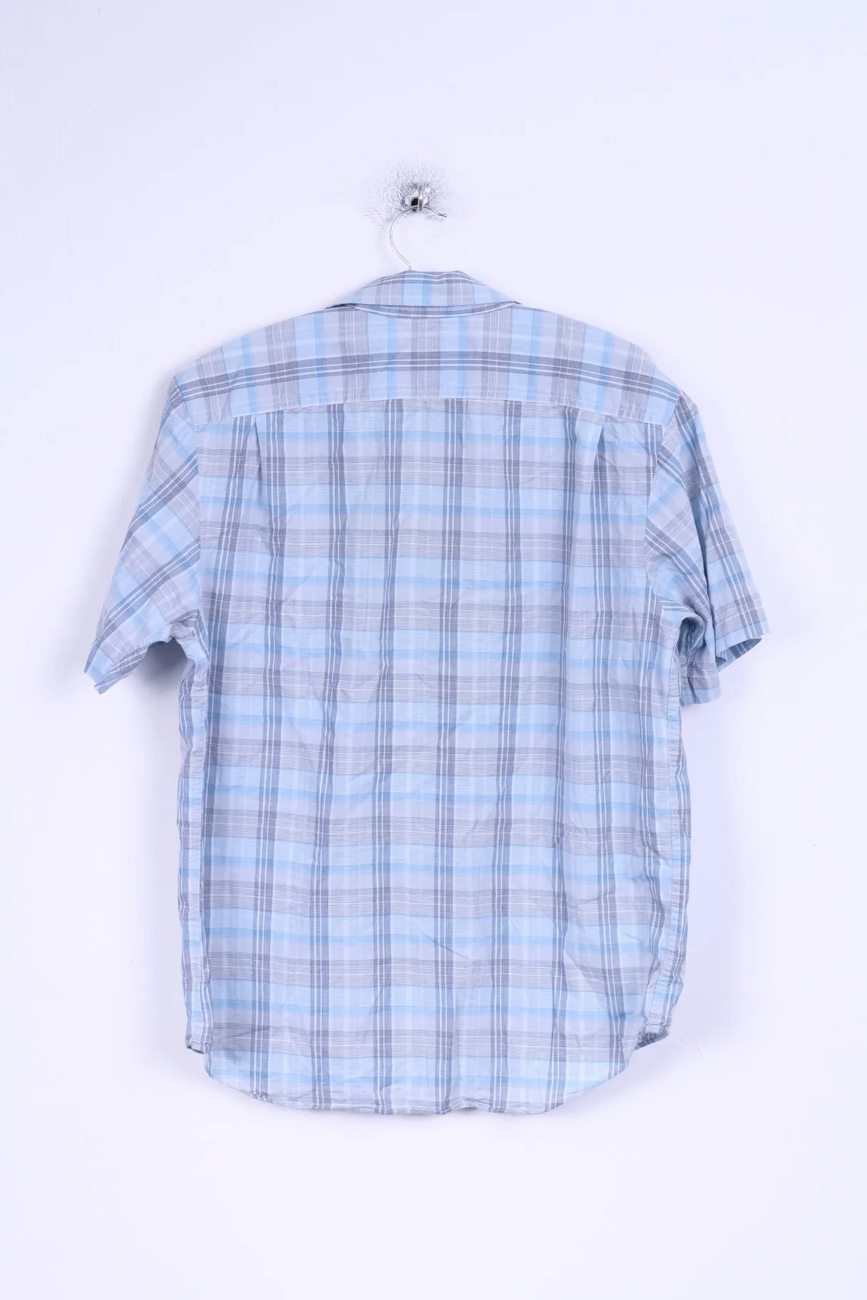 GAP Mens M Casual Shirt Blue Checkered Cotton Relaxed Short Sleeve