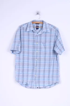 GAP Mens M Casual Shirt Blue Checkered Cotton Relaxed Short Sleeve