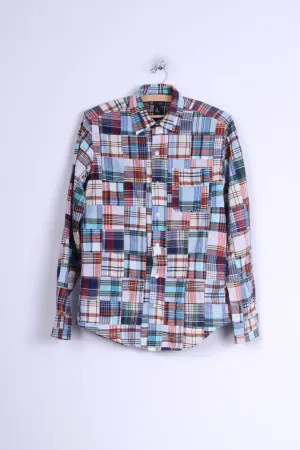 GAP Mens S Casual Shirt Blue Checkered Cotton Slim Fit Long Sleeve