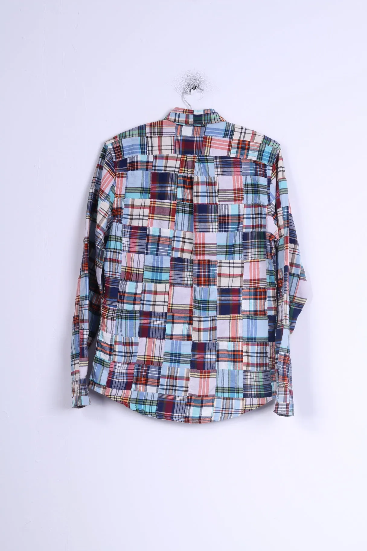 GAP Mens S Casual Shirt Blue Checkered Cotton Slim Fit Long Sleeve