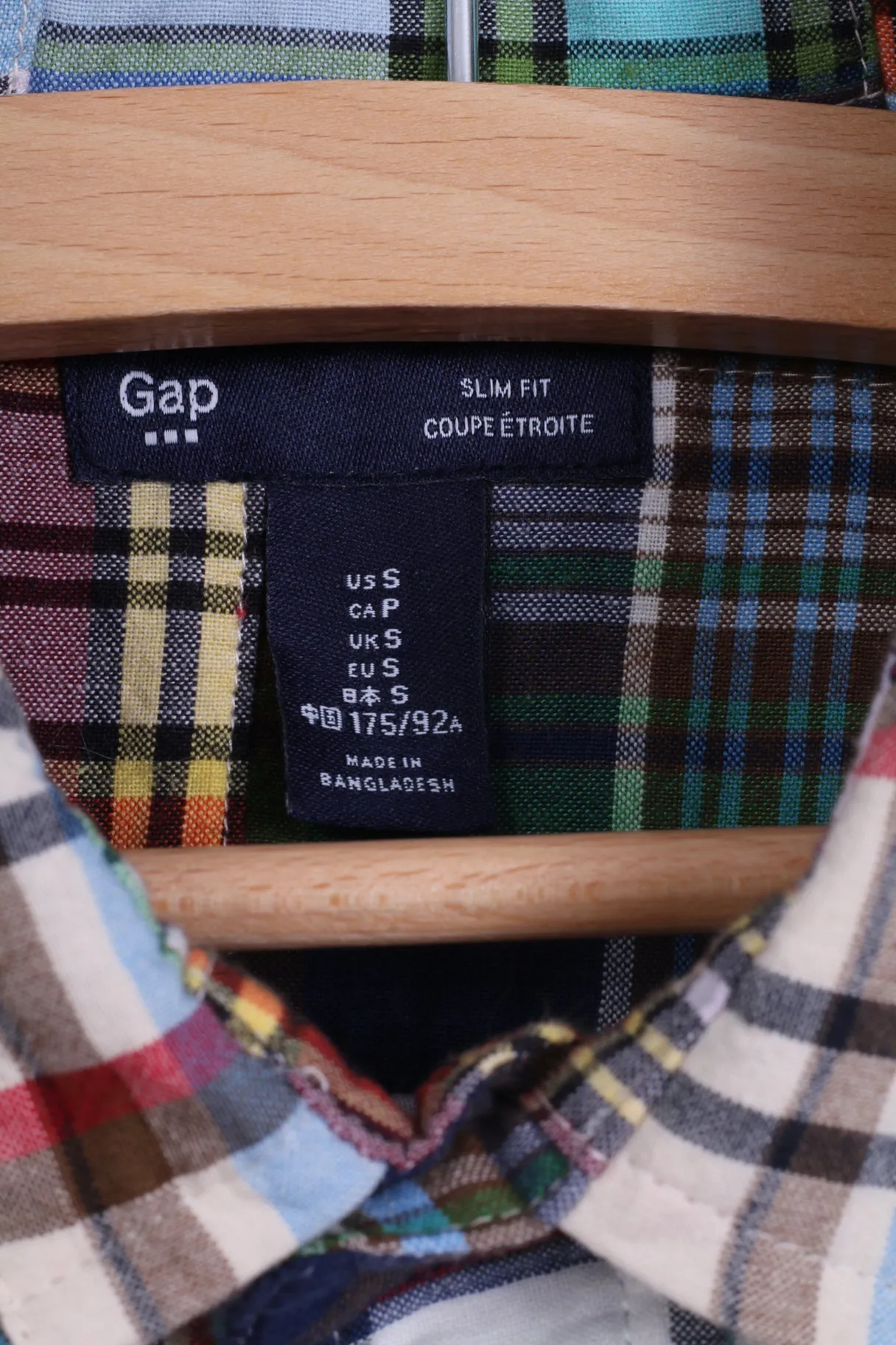 GAP Mens S Casual Shirt Blue Checkered Cotton Slim Fit Long Sleeve