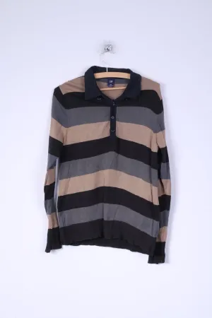 GAP Mens S Polo Shirt Long Sleeve Cotton Striped Dark