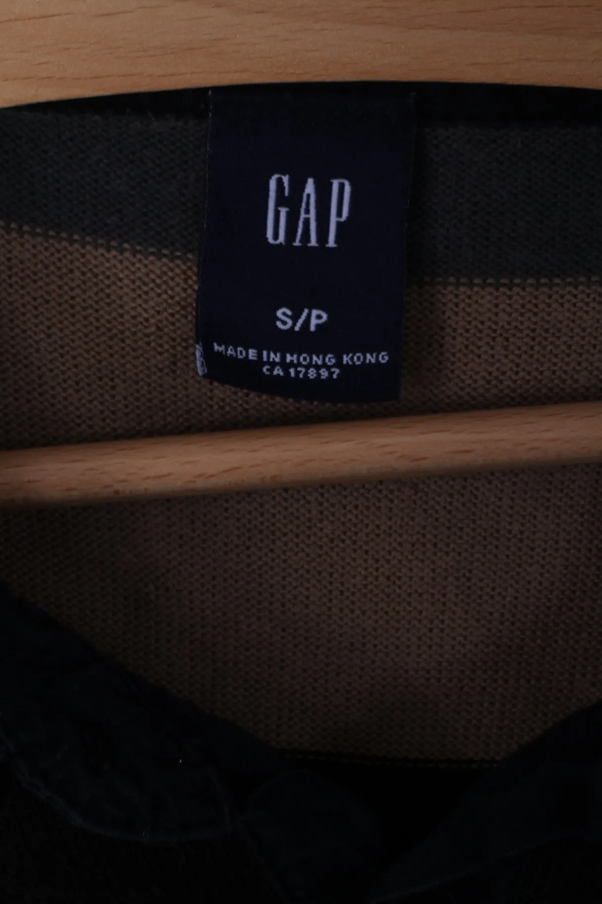 GAP Mens S Polo Shirt Long Sleeve Cotton Striped Dark