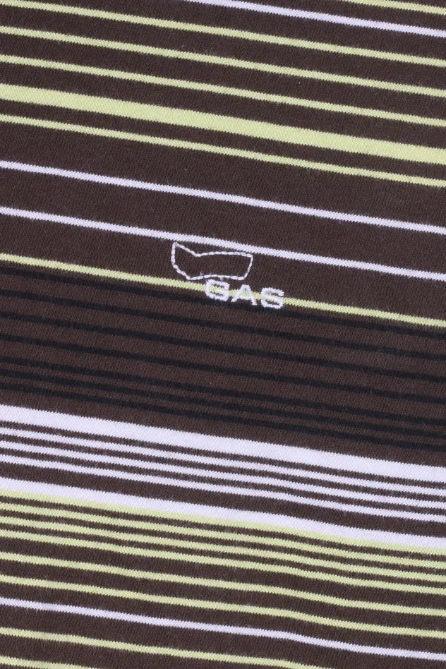 Gas Mens S Polo Shirt Brown Striped Long Sleeve Cotton