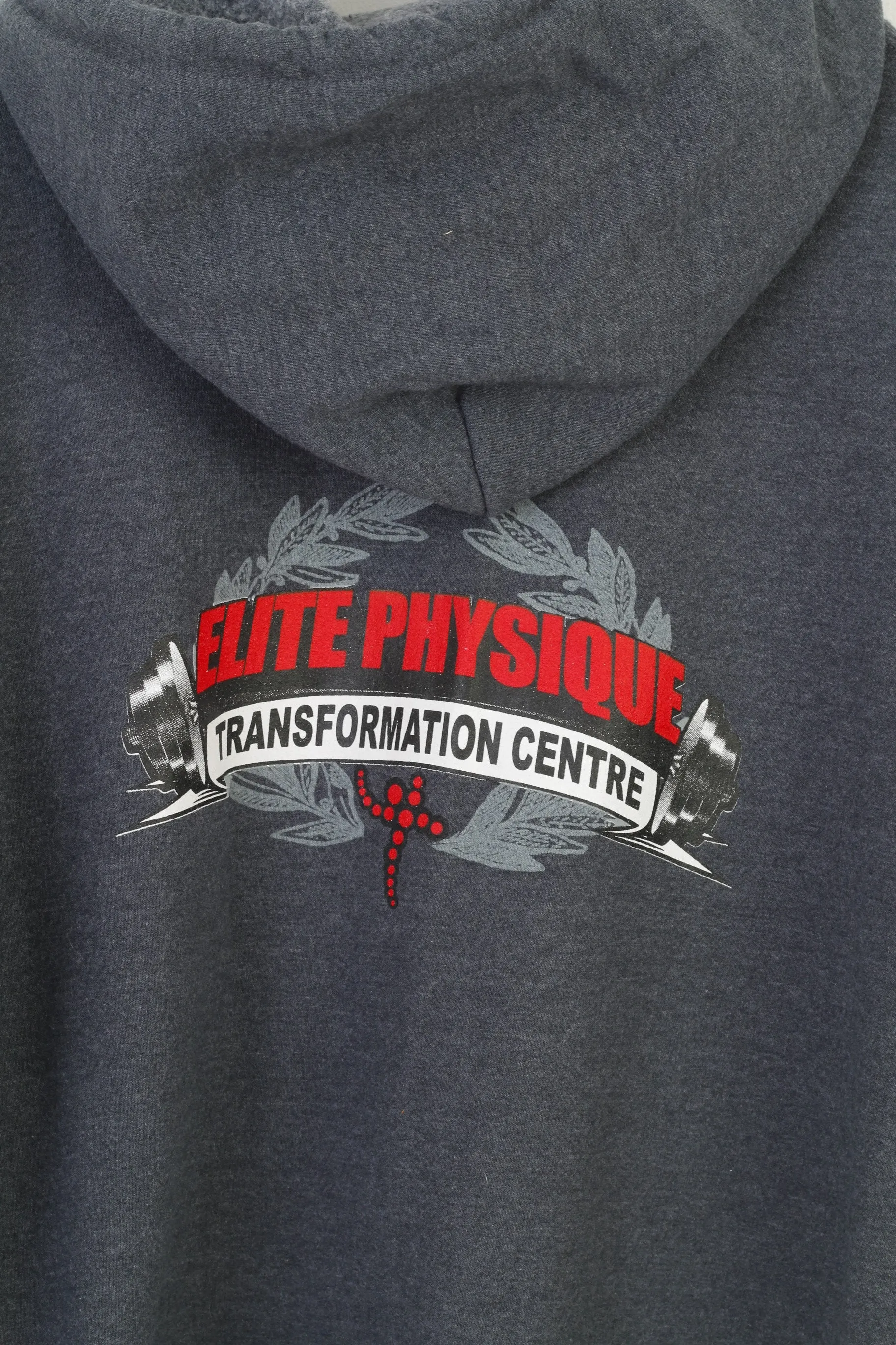Gildan Heavy Cotton Men M Sweatshirt Hooded Elite Physique Grey Full Zipper Sportswear Top
