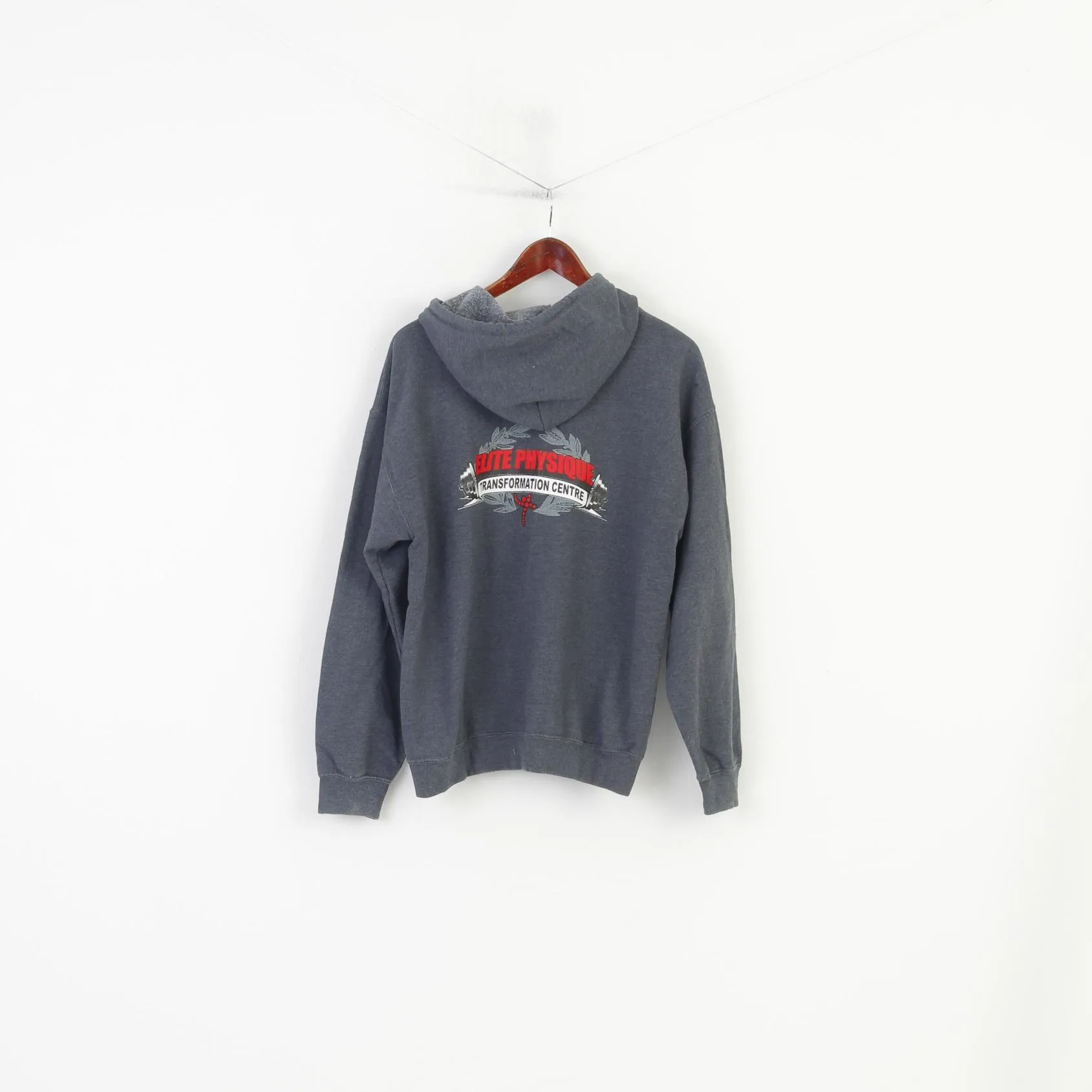 Gildan Heavy Cotton Men M Sweatshirt Hooded Elite Physique Grey Full Zipper Sportswear Top
