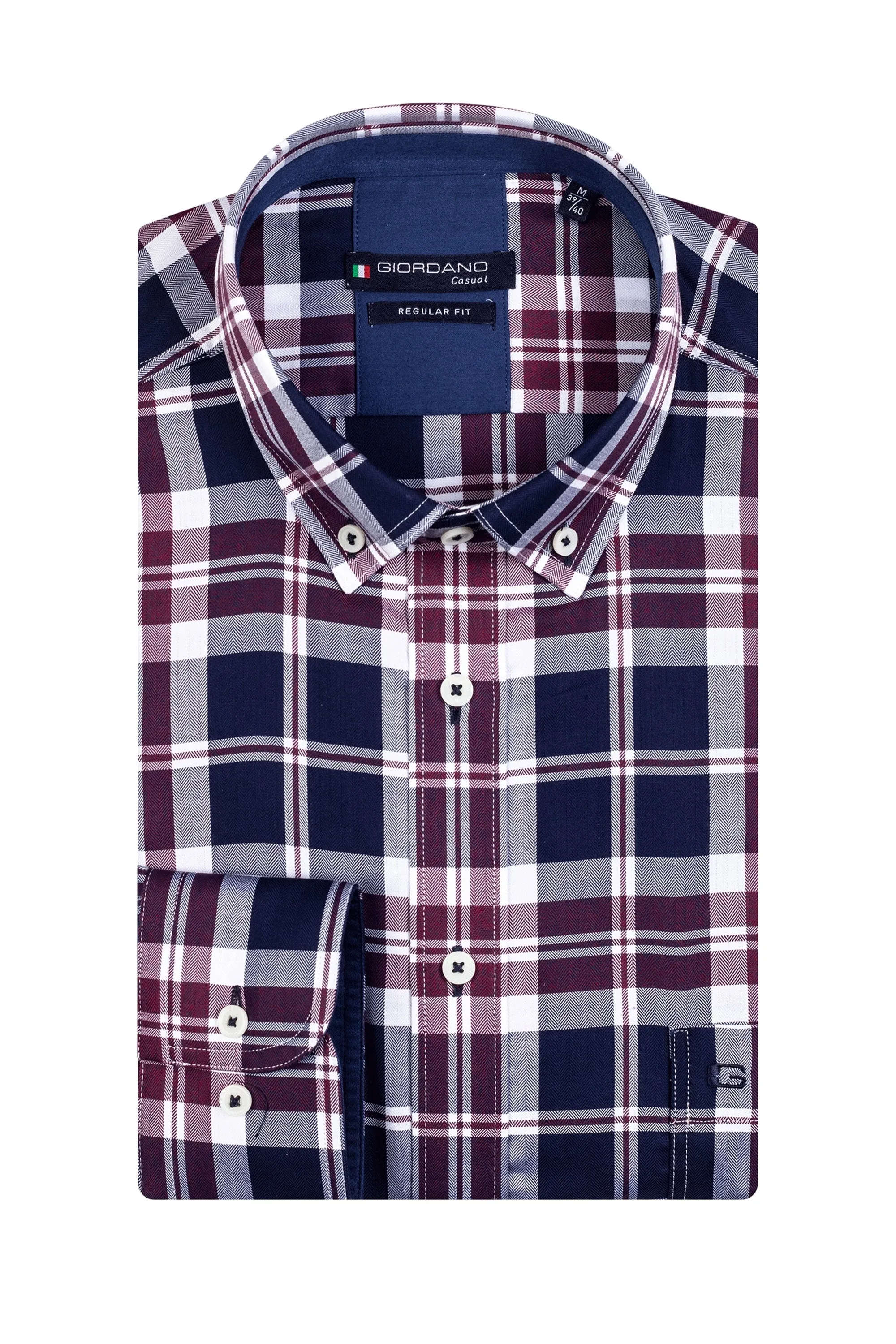 Giordano Ivy Long Sleeved Shirt Blue Burgundy Check