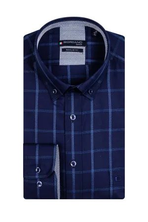 Giordano Long Sleeved Shirt Navy Window Pane Check