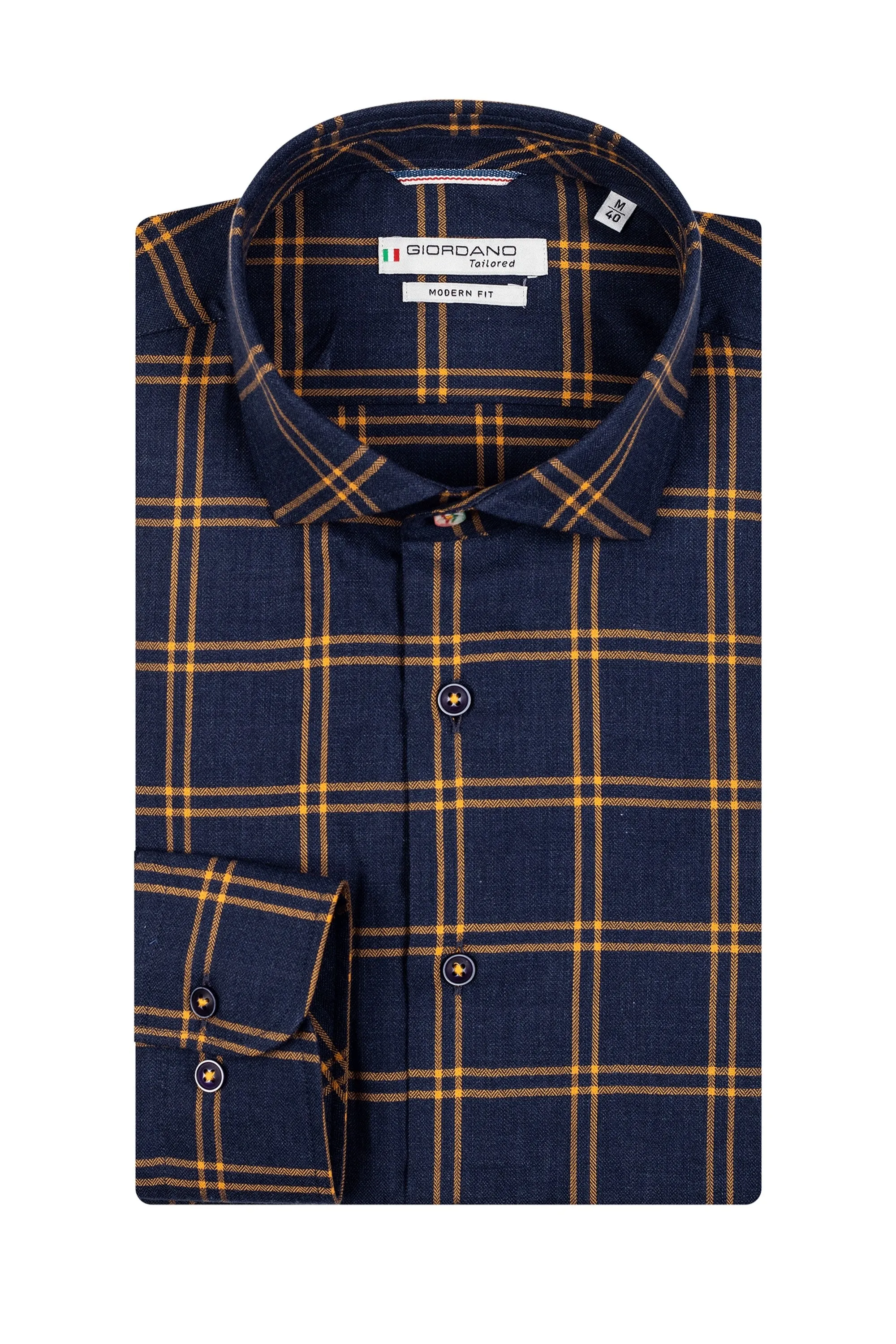 Giordano Long Sleeved Shirt Navy/Yellow Check