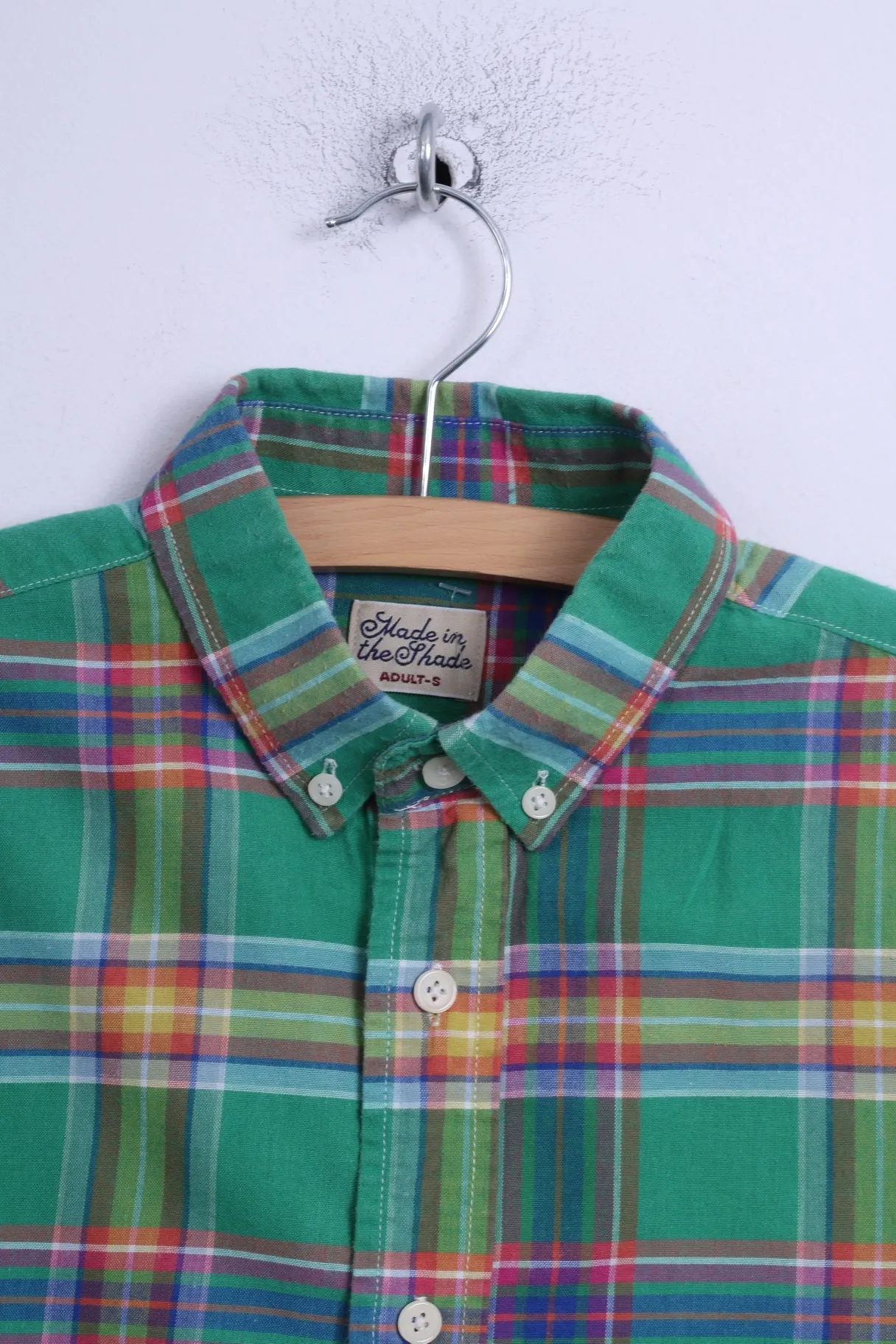 Green Effort Mens S Casual Shirt Green Cotton Checkered Button Down Collar