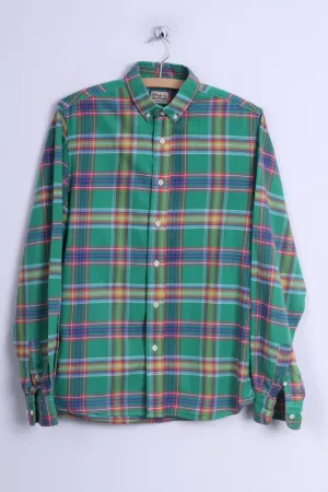 Green Effort Mens S Casual Shirt Green Cotton Checkered Button Down Collar