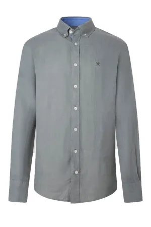 Hackett Long Sleeved Linen Shirt Green