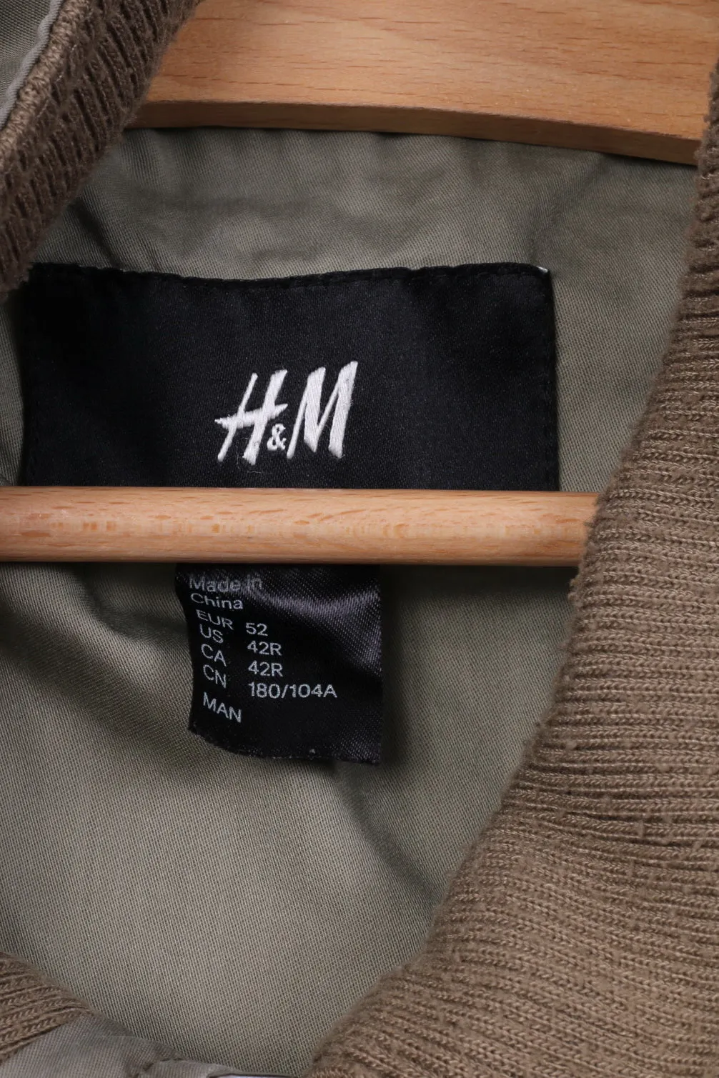 H&M Mens 52 M Jacket Greeen Lightweight Full Zipper Pockets Cotton Top