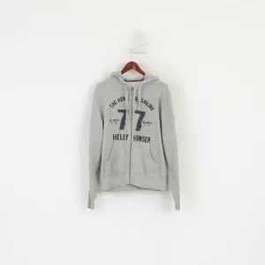 Helly Hansen Men L Sweatshirt Gray Cotton Vintage Full Zip Hooded Sportswear Top