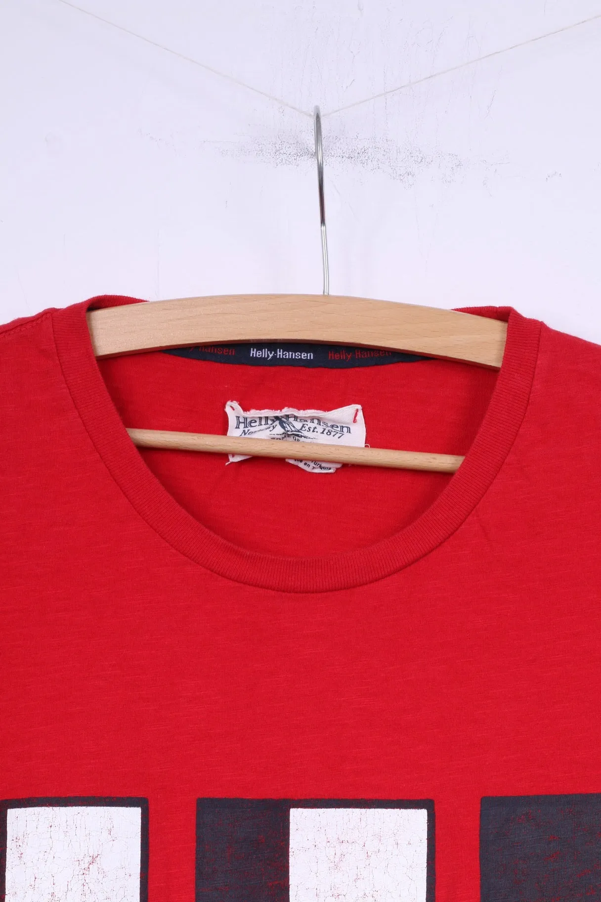Helly Hansen Mens L T-Shirt Graphic Crew Neck Red Top Cotton Big Logo