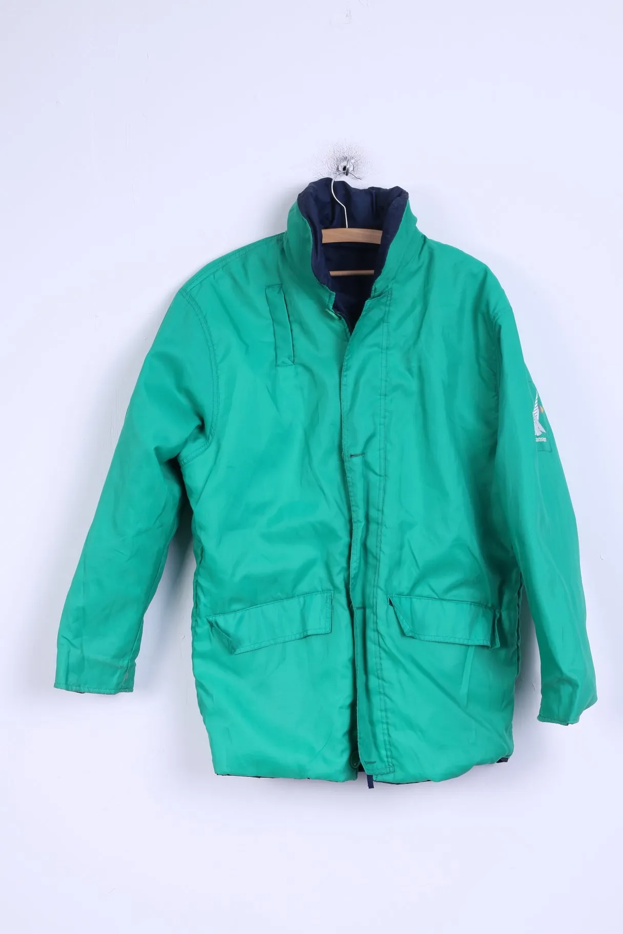 Helly Hansen Mens M Jacket Navy Green Sailing Hidden Hood Double Side