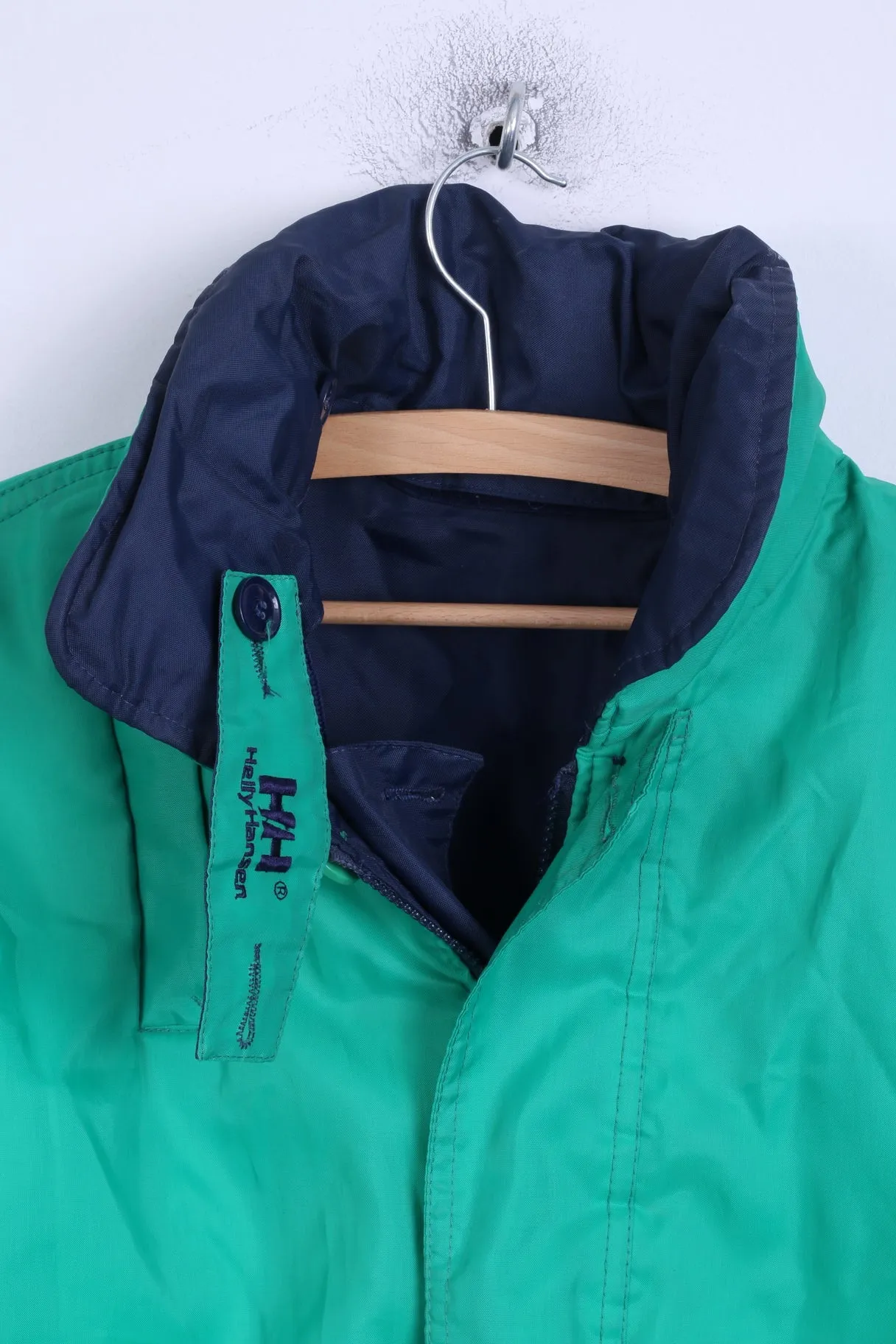 Helly Hansen Mens M Jacket Navy Green Sailing Hidden Hood Double Side